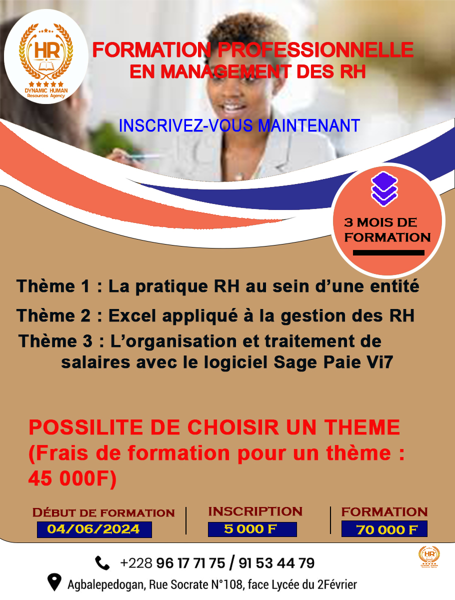 FORMATION PROFESSIONNELLE EN MANAGEMENT DES RESSOURCES HUMAINES (FPMRH)  2ème édition 2024